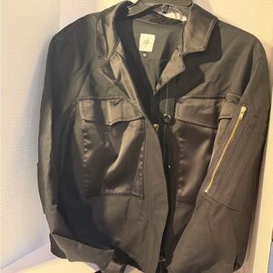 CAbi Black Utility Jacket with Gold Zip Accent